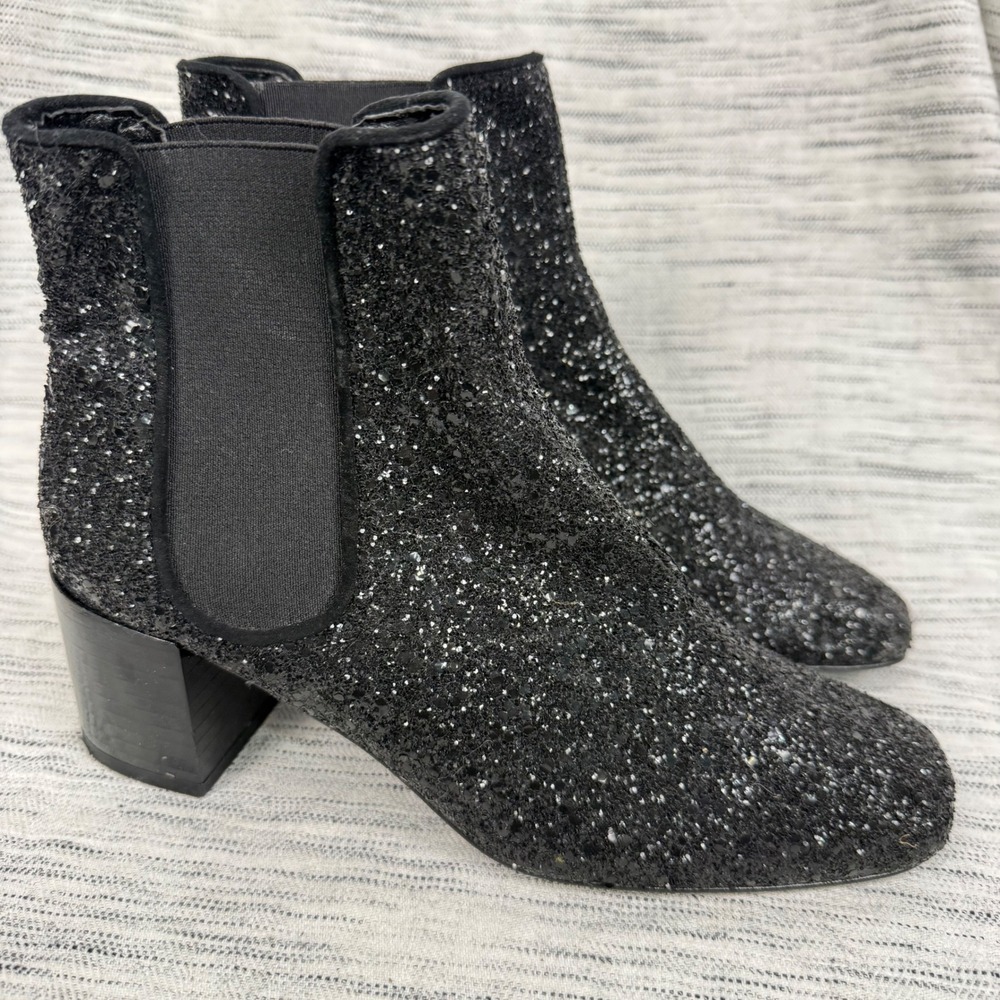 Zara Sparkly Glitter Black Block Heel Chelsea Boots 6.5 Whimsigoth Party Holiday